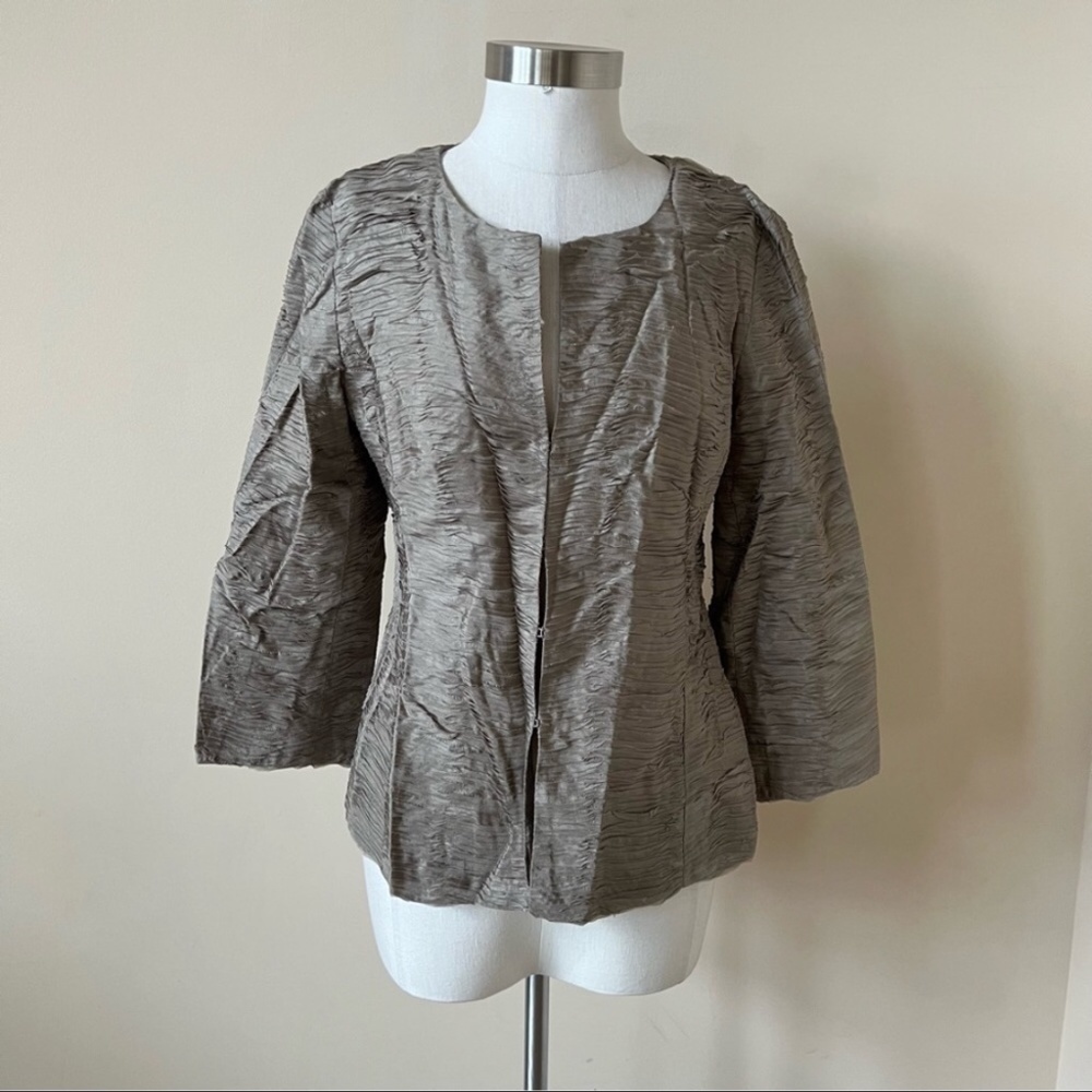 Eileen Fisher petite pleated 100% silk jacket 464